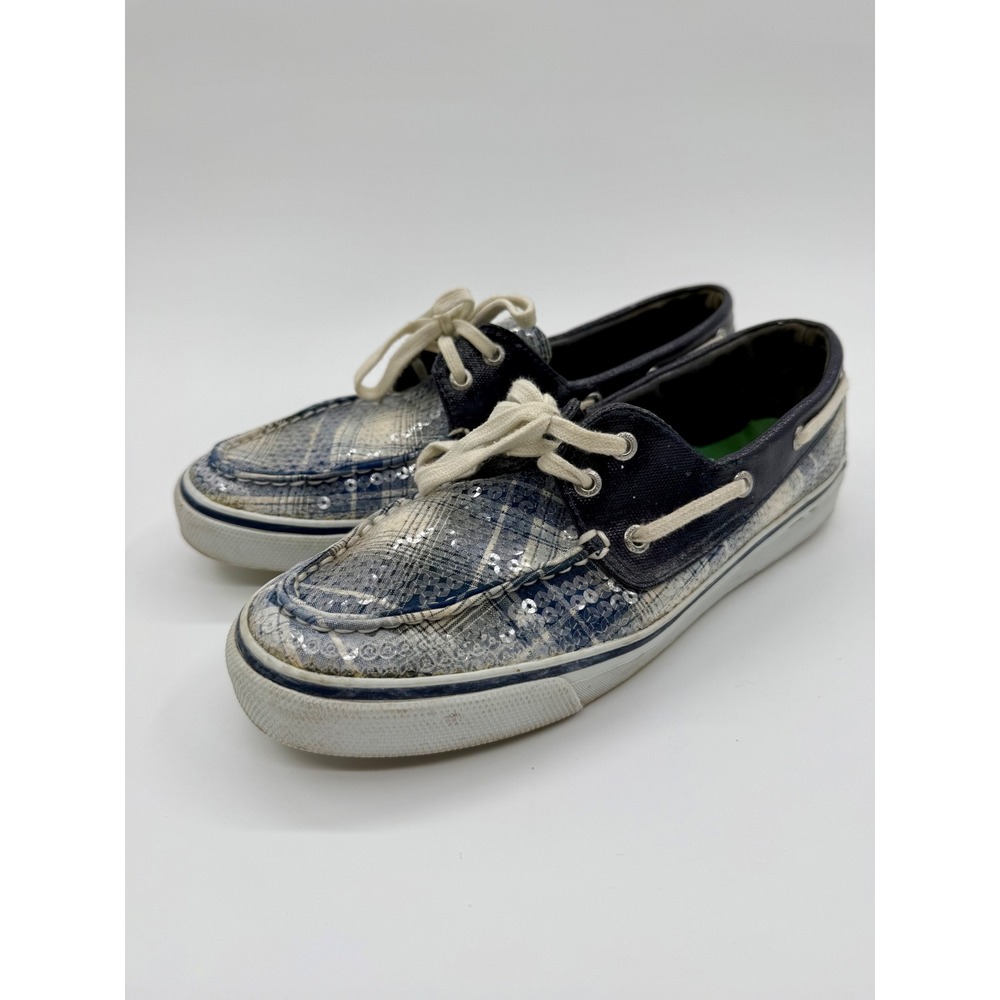 Sperry Top-Sider Womens Blue Plaid Sequin Boat Shoes 9770835 Size 9M